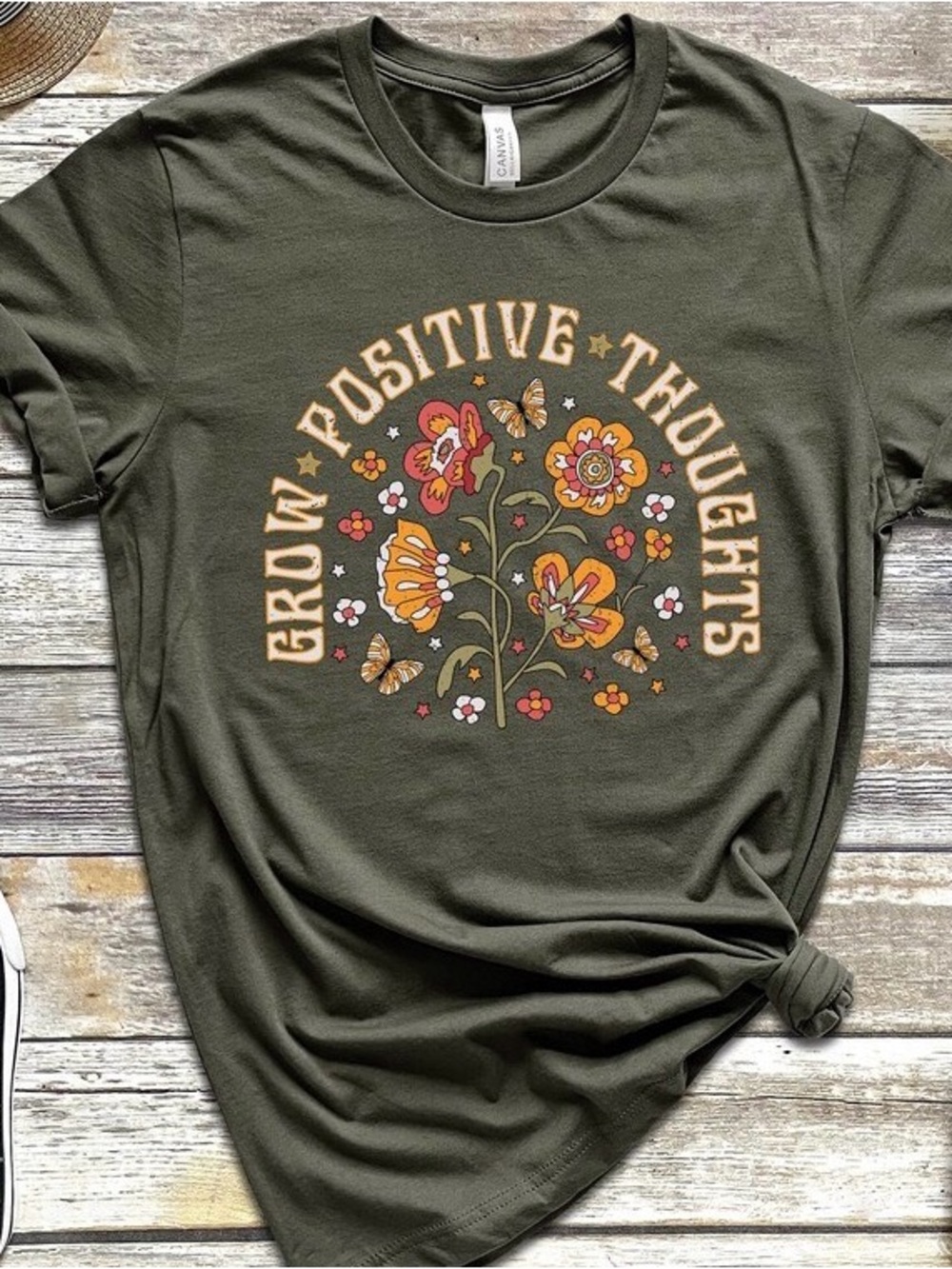 Women’s XS Grow Positive Thoughts' Floral T-Shirt - Green